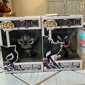 Funko Pop! Venomized Rocket and Groot Figures